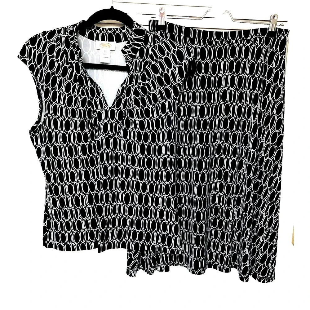 Talbots Womens Skirt Set B/W A-line Geometric Abstract Midi Feminine Office Sz S